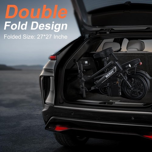 WERHY Electric Bike for Adults, 500W Motor, 22 MPH Max Speed Folding Ebike, 499.2/748.8Wh Battery, 14" Electric Bicycles, Max 35/55 Miles Range (Pedal Assist Mode), Mini E Bikes (499.2WH-22Mph)