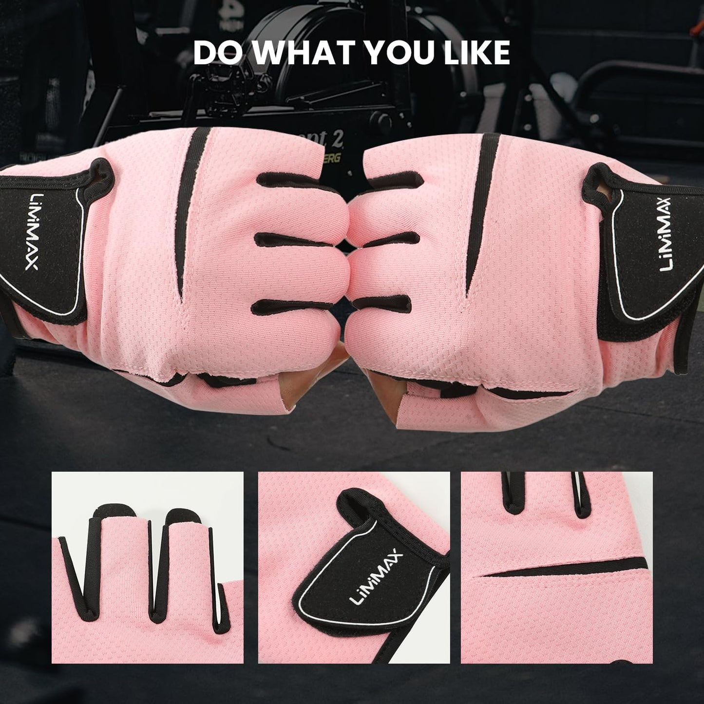 Premium Breathable Fitness Gloves by LiMiMAX - Half Finger Pink Gym Gloves for Men & Women, Non-Slip Padded Palm & Adjustable Wrist Support for Weightlifting, Cycling, Crossfit
