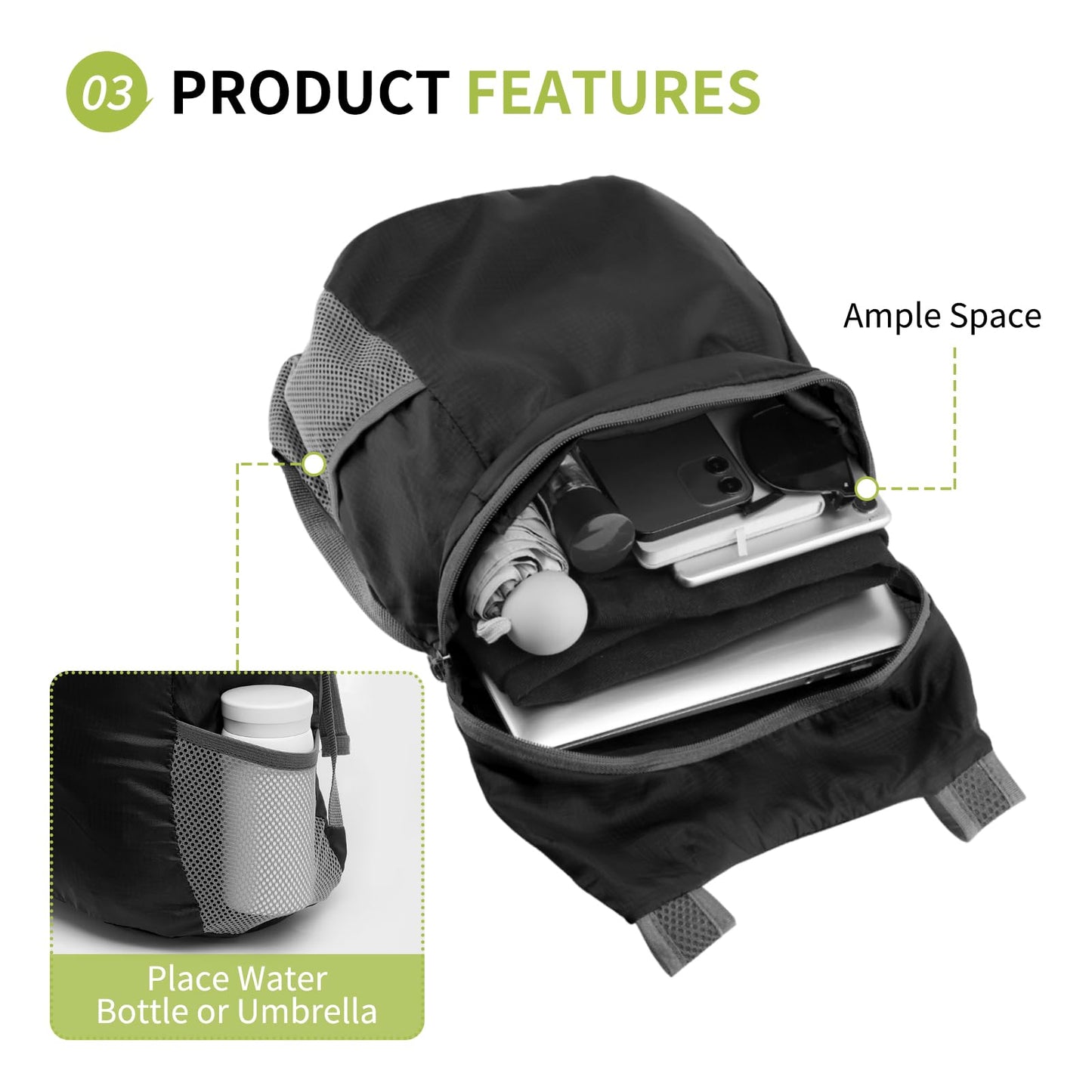 SUIKIHUM 20L Ultra Hiking-Daypack Lightweight Foldable Travel Packable Backpack for Camping Cycling Outdoor,black