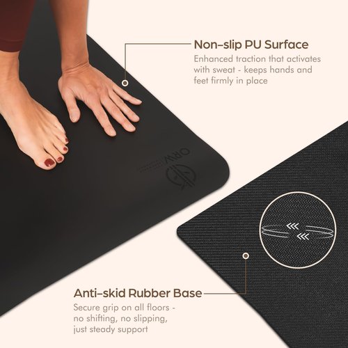 ORW OREN’S Premium Wide Yoga Mat – 72”x26” Natural Rubber Base, PU Grip Top, 4mm Thick – Non-Slip Hot Yoga & Sculpt Mat for Studio & Home Workouts
