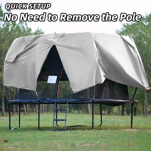 Gardenature 14FT Trampoline Tent(Tent Only), Fit for 8 Curved Poles Round Trampolines, Shade Cover with LED Light, Outdoor Trampolien Accessories, Anti-Tear, Beige