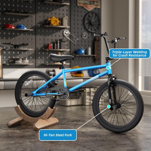 67i Boys BMX Bike 8-12 Years 18"/20" | 4 Steel Pegs, U-Brakes, Adjustable Seat & Hi-Ten Steel Frame | Lightweight 2.35" Tires for Park & Street Riding (20'' (with Pegs), Blue)