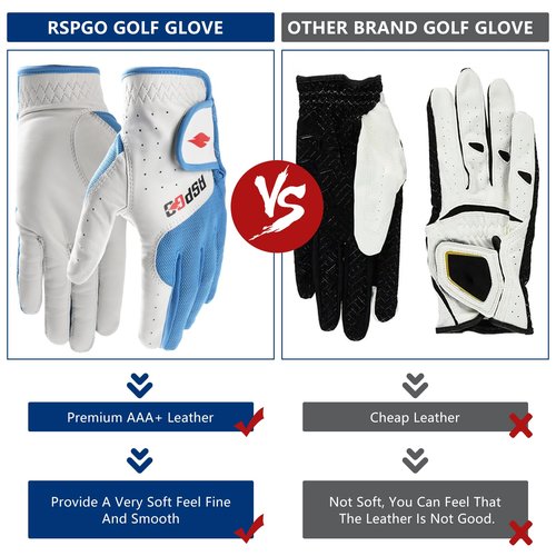 RSPGO Men's and Women's Single Pack Left - Handed Breathable Golf Gloves Crafted from All - Premium Soft Cabretta Leather for Enhanced Grip and Durability,Blue Larger