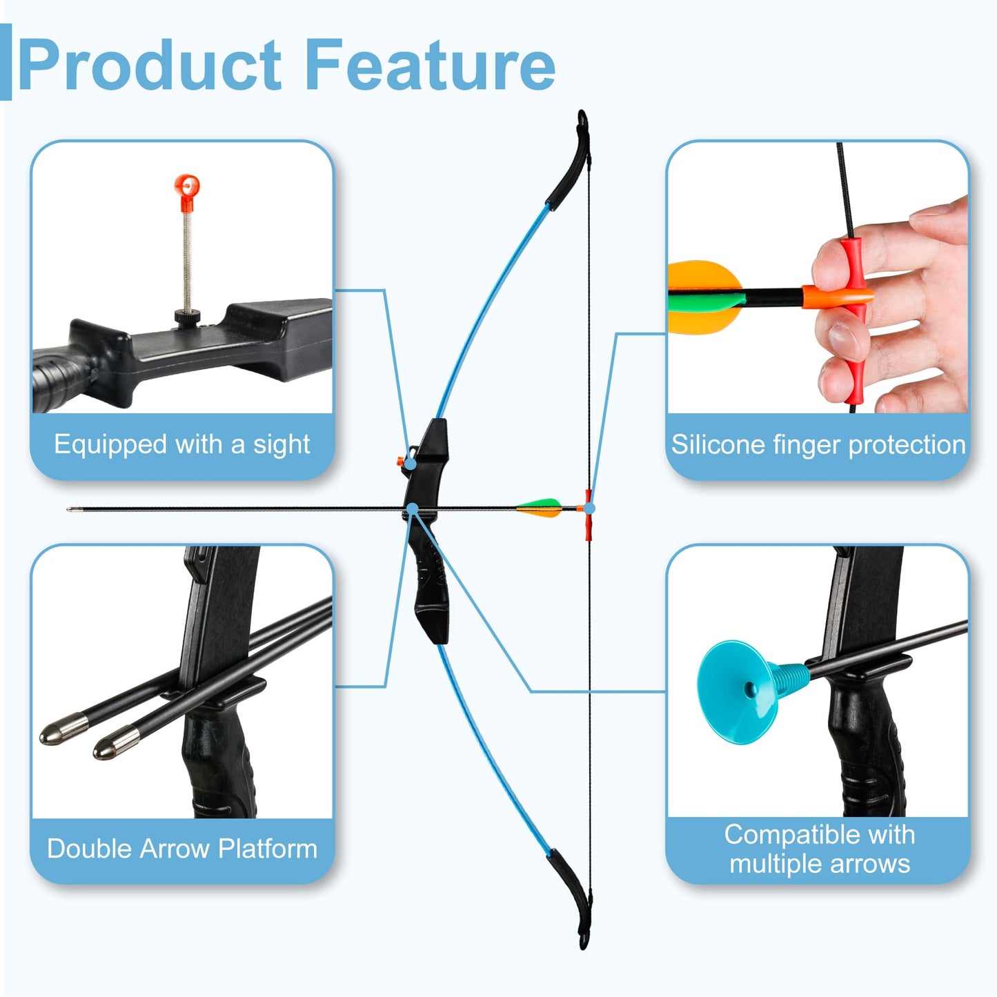 SERfawnCH 15lbs Recurve Bow and Arrow Set for Beginners, Left & Right Handed Youth Archery Kit with 12 Arrows & 6 Targets, Outdoor Practice Bow (Blue)