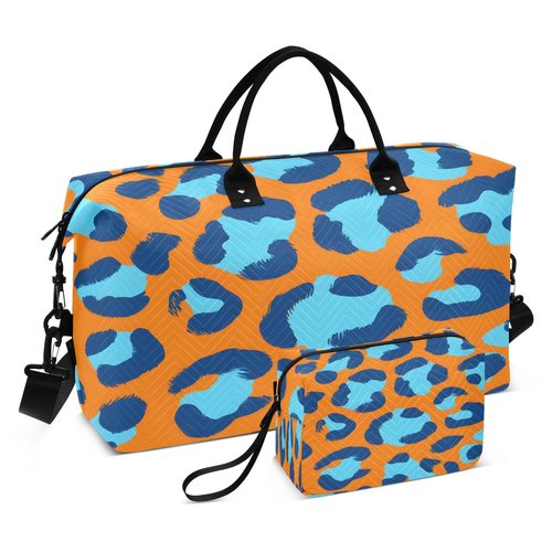 Orange Blue Leopard Pattern Travel Duffle Bag Gym Yoga Carry on Bags for Men Women Weekender Bag