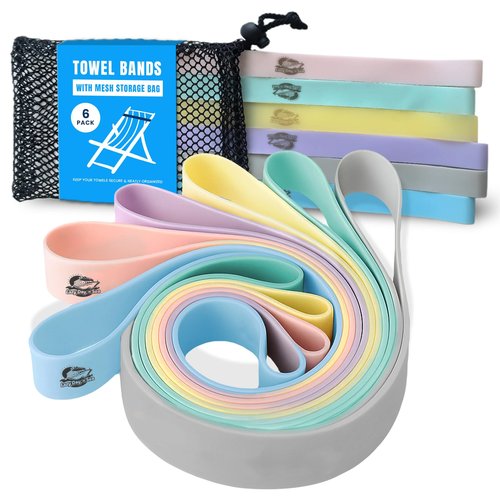 6 Pack Towel Bands for Beach Chair, Pool & Cruise Lounge Chairs, Extra Durable, No Snapping, Cruise Ship Essentials, Great Alternative to Towel Clips. Beach Must Haves