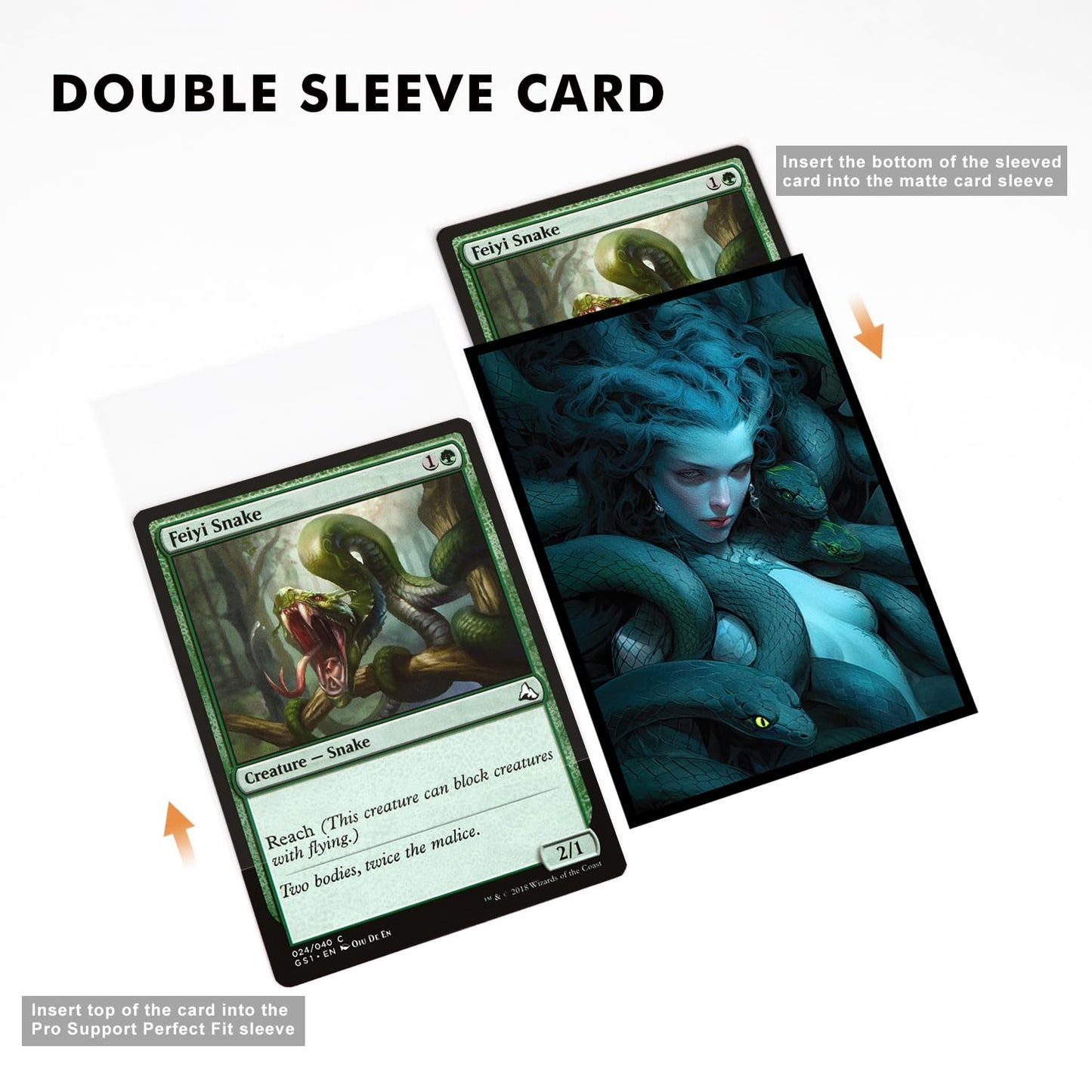 Katomula 100 MTG Card Sleeves with 100 Inner Sleeve, Textured Back Art Sleeves, Fit Standard Size Cards - Medusa