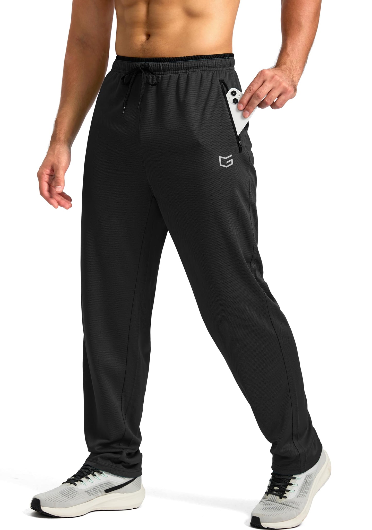 G Gradual Men's Sweatpants Mesh Lightweight with Zip Pockets Breathable Quick Dry Athletic Pants for Workout Running (Black, Medium)
