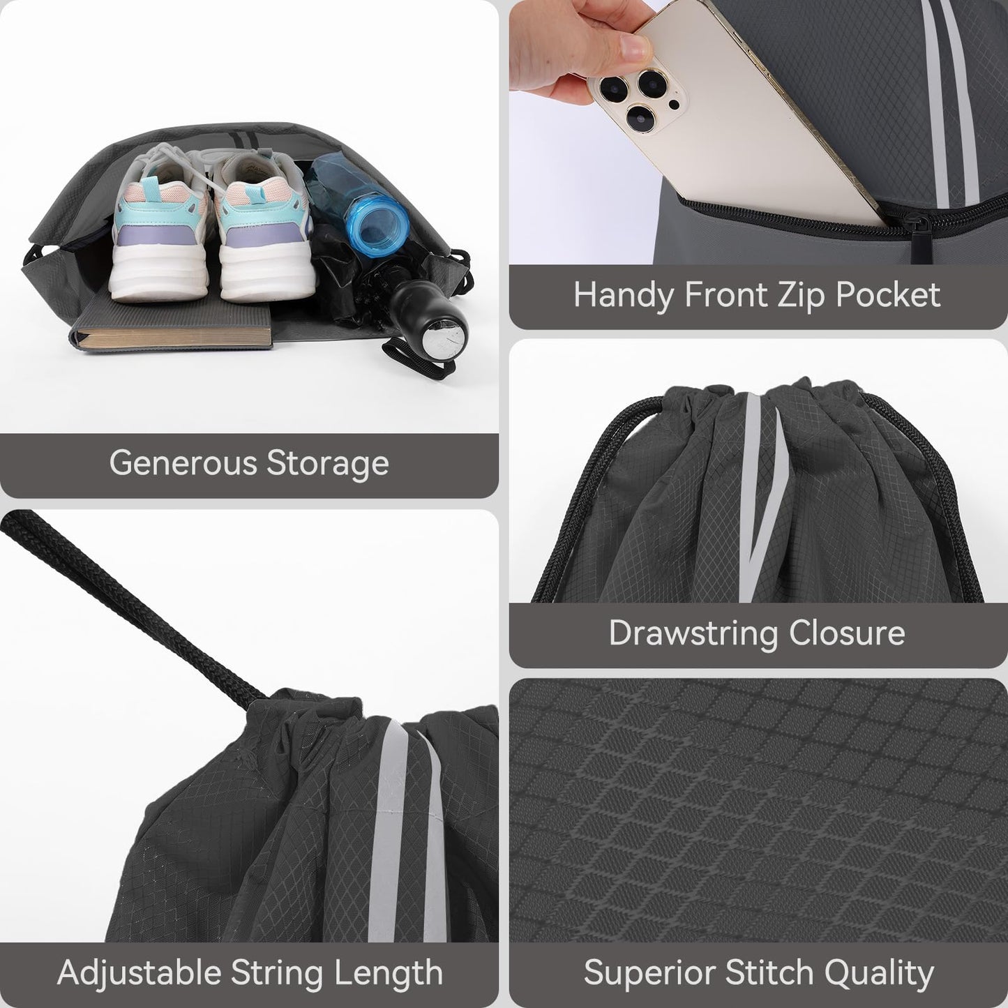 JOYNYON Drawstring Backpack Large Sports Draw String Bag for Men and Women (Urban Gray)