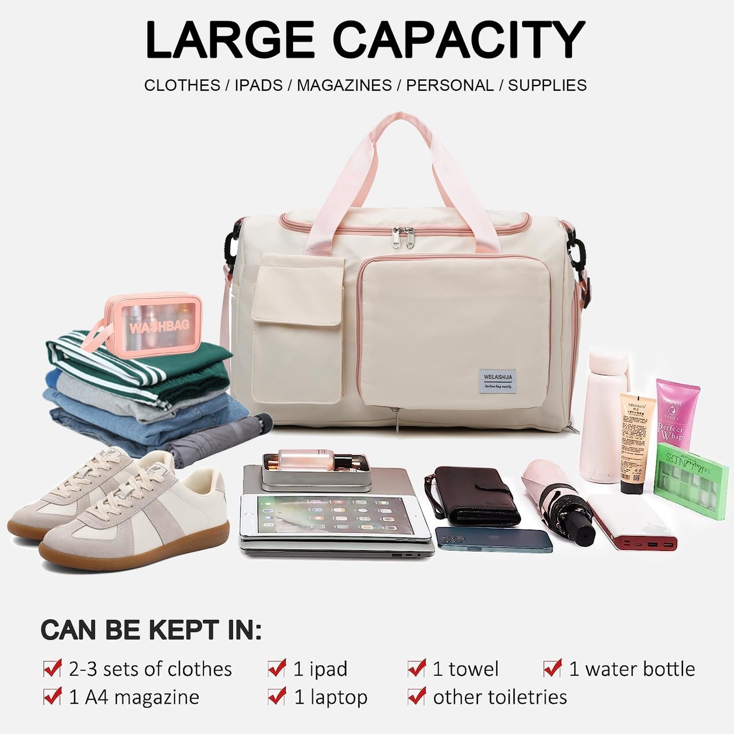 BEULPTN Small Gym Bag for Women, Waterproof Travel Duffel Bag with Shoe Compartment & Wet Pocket, Gym Tote Bag for Travel, Workout, Sport