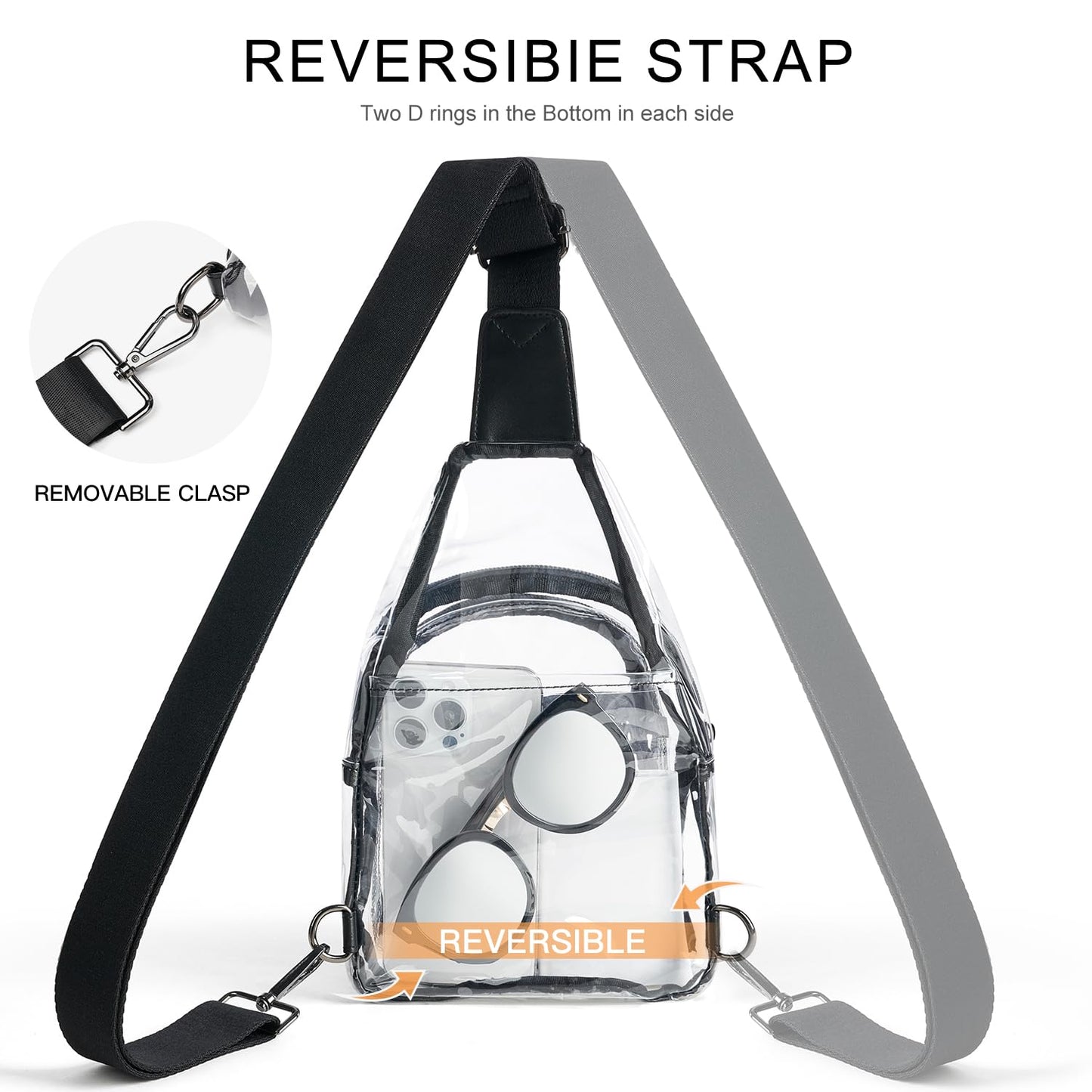 Leresas Clear Sling Bag for Stadium Events Women Men Transparent Purse Stadium Approved Clear Backpack Concerts Black-1