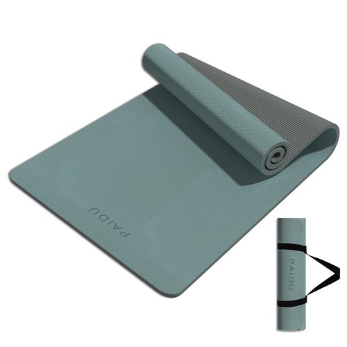 PAIDU Yoga Mat 8mm Super Thick TPE Fitness Mat | SGS Certified | Non-Slip, Odorless & Tear-Resistant | Unisex with Strap | for Yoga, Pilates, Meditation & Home Workouts （Deepgreen&Gray）