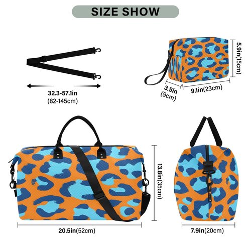 Orange Blue Leopard Pattern Travel Duffle Bag Gym Yoga Carry on Bags for Men Women Weekender Bag