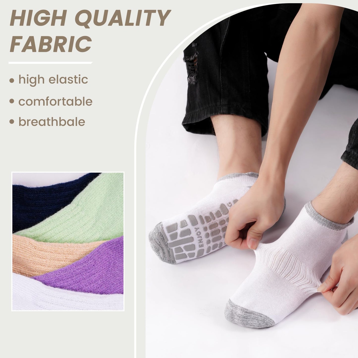 SkiBeaut Pilates Grips Men Women Socks,3 Pairs Unisex Yoga Non Slip Grips Cushion Sticky Barre Hospital Socks for Man Woman,US Size 11-13