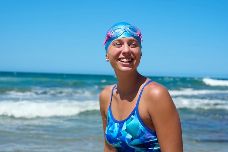 Zoggs Easy-Fit Silicone Swimming Cap - Hydrodynamic, Non-Slip for Long Hair, Blue, One Size