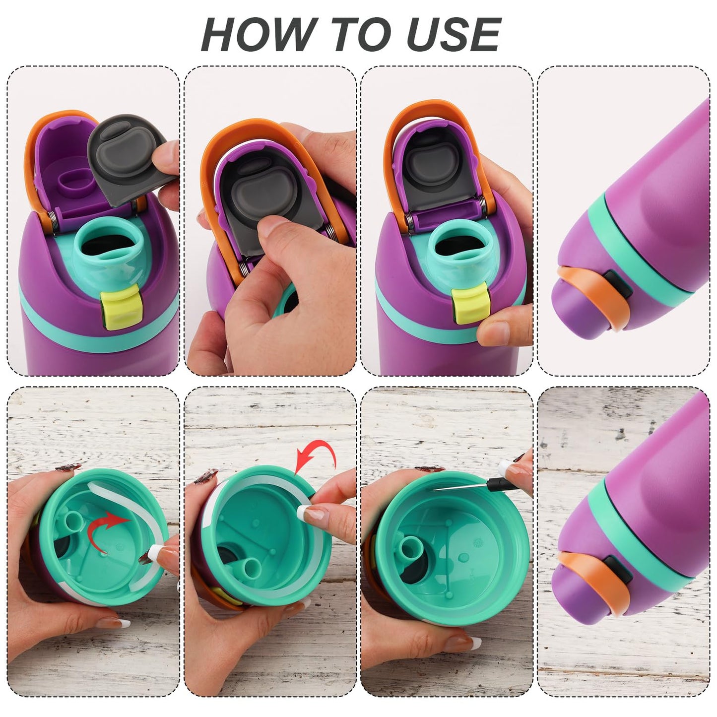 4pcs Bottle Seal Ring & Replacement Stopper for Owala FreeSip 16oz 19oz 24oz 32oz 40oz, Silicone O Ring Water Bottle Lid Parts, Cap Mouth Plug Gasket Accessories, BPA-Free (Black, White)