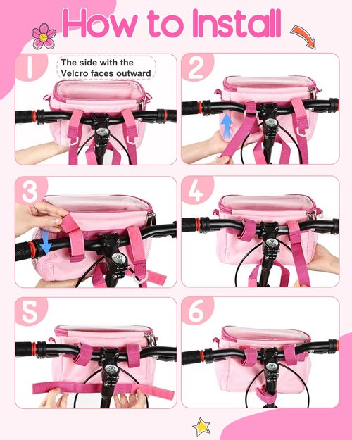 Kids Bike Basket, Front Handlebar Bicycles & Scooter Basket, Kid Ride Basket Bag with Detachable Strap for Girls, Boys, Toddlers - Clear Lid, Adjustable Straps, Cute Ear Design
