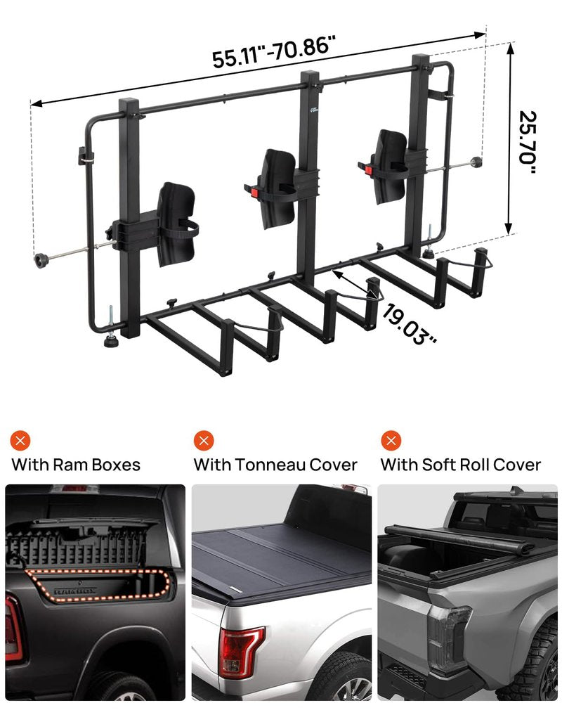 JOYTUTUS Truck Bed Bike Rack for Full Size Pickup, Truck Bed Bicycle Rack, Heavy Truck Bed Bike Mount Carrier, Anti-Wobble BedRack SportsRack, No Remove Tire