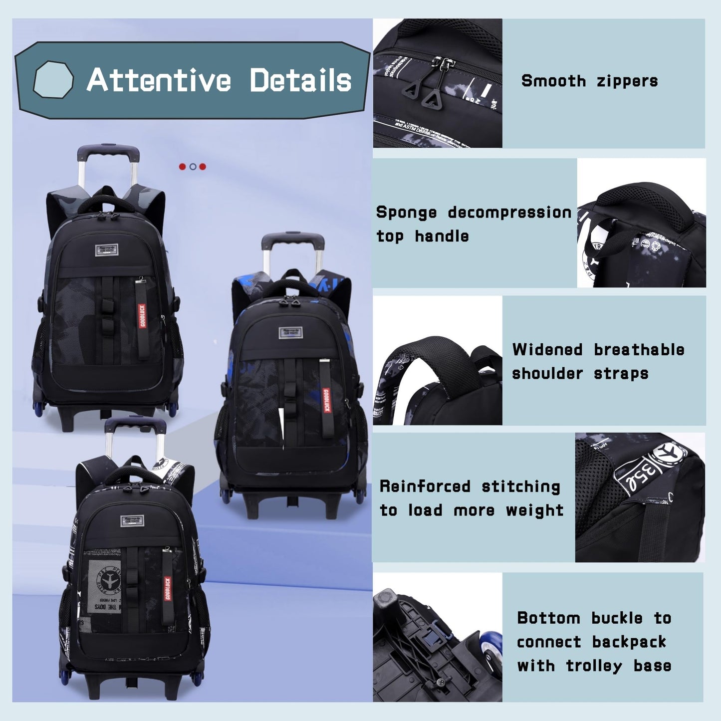 Camo Boys Rolling Backpacks for Kids School, Capacity Wheeled Bookbags Elementary School Bags Back Packs with 6 Wheels