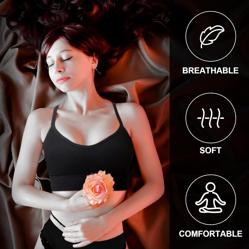 8-Pack Sports Bras Low Back Seamless Camisole Set with Adjustable Straps - Variety Colors (Black, Khaki, White, Gray, Yellow, Orange, Green, Dark Green)
