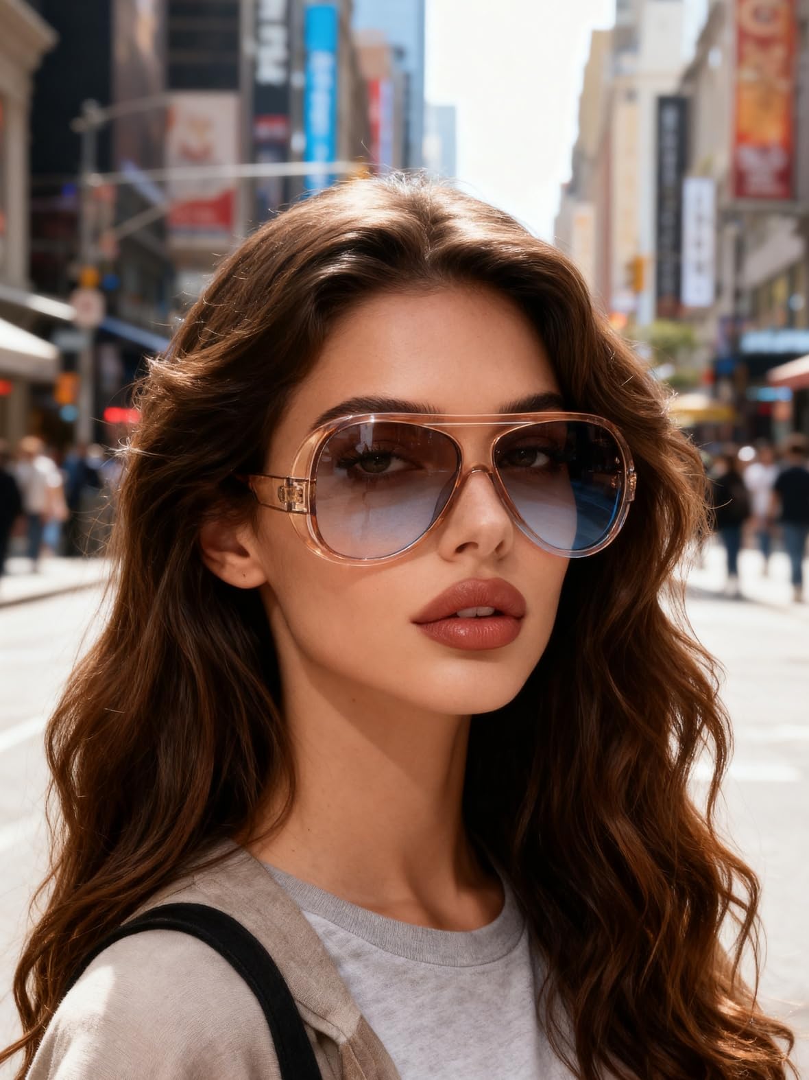 TYA Trendy Aviator Sunglasses for Women Men, Retro 70s Sun Glasses, Oversized glasses UV400 Blue Gradient Brown