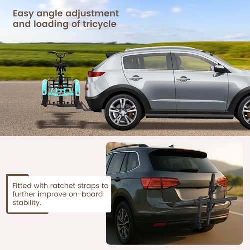 LILYPELLE Hitch-Mount Trike Rack for Ebike Heavy-Duty, 5" Fat Tire Trike Bike Rack for Tow Hitch 170 lbs Capacity, Folding Tricycle Carrier, 2 inch Receiver Mount for Cars, SUVs, Vans, RVs