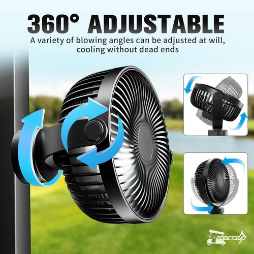 GODCTSUP Upgrade Golf Cart Fan Rechargeable with Magnetic Base, Portable 12000mAh Magnetic Fan with 4 Speeds, LED Lantern, Fits Club Car EZGO Yamaha Golf Cart & Cruise Ship Accessories,1PCS