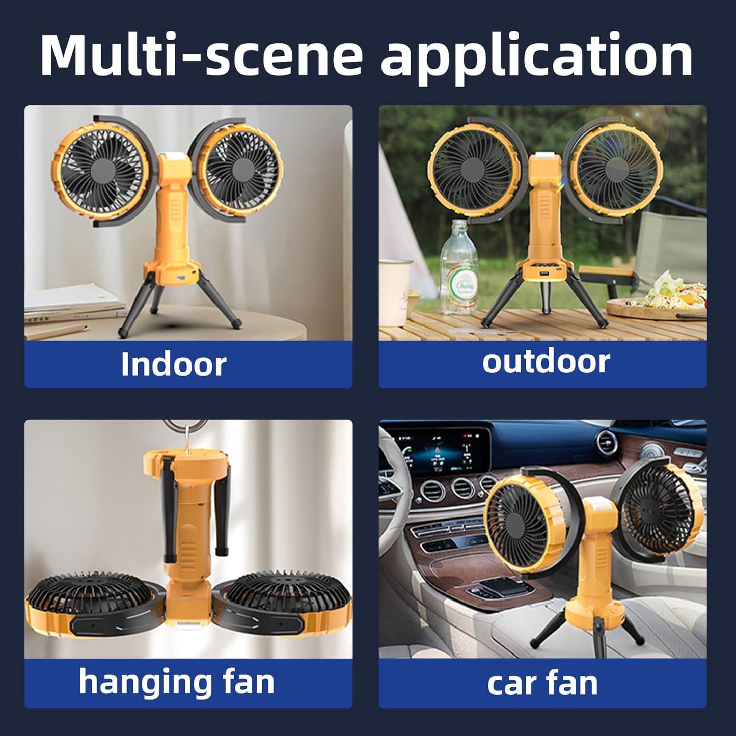 3 in 1 Portable Camping Fan with LED Light,8000mAh Rechargeable Battery Powered Fans with Hanging Hook for Tent,360°Head Rotation,4 Speeds,Camping Essentials Outdoor for Travel Fishing BBQ