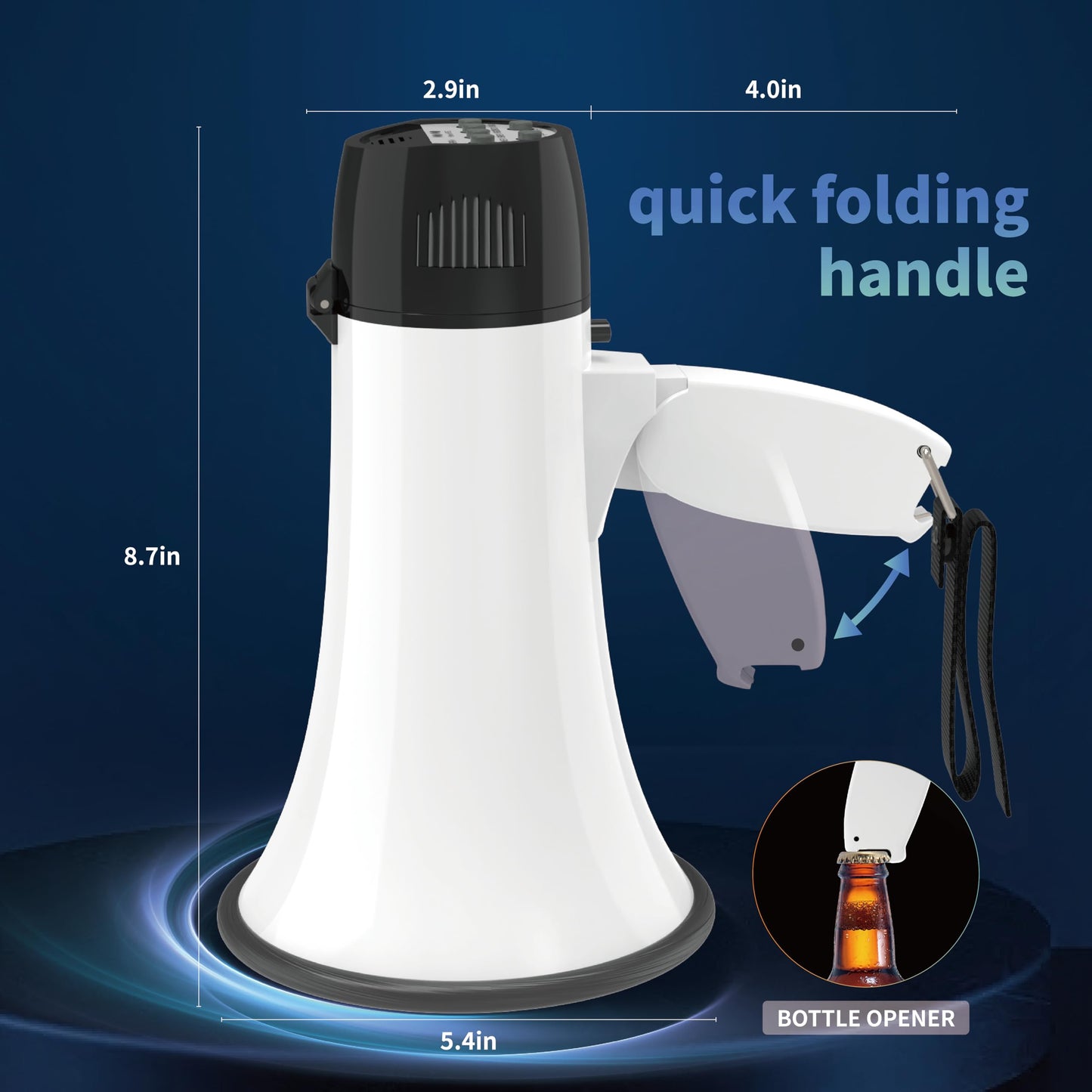 Flydot Megaphone with Speaker Microphone Siren and 240-Second Recording Bulhorn Includes Volume Control for Outdoor Events and Crowd Management White