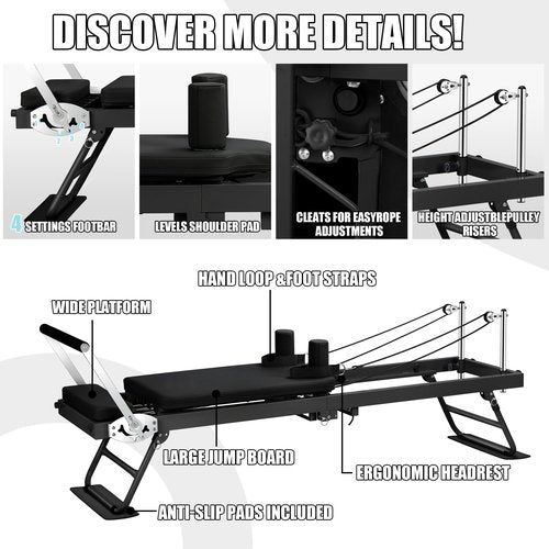 Pilates Reformer Machine for Home Workout, 78" Foldable Pilates Equipment with Dual Resistance& Springs and Cords,Suitable for Advanced and Beginners Users, Up to 400 lbs Weight Capacity