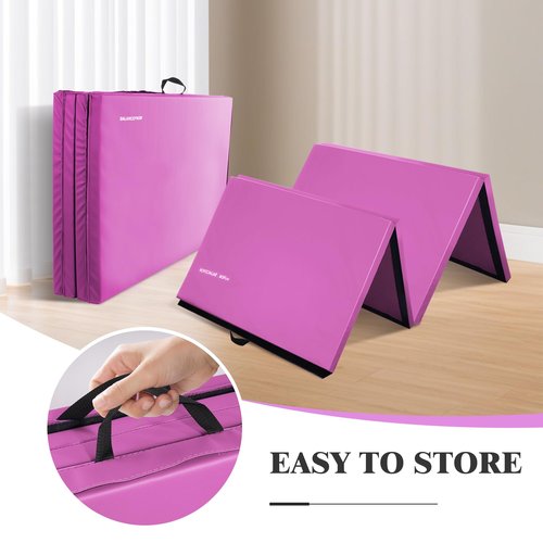 Fitvids Folding Exercise Aerobics Mat, 4'x8'x2" Extra Thick High Density Gymnastics Mat, Anti Tear Exercise Aerobics Mats for MMA, Stretching, Cheerleading Martial Arts, Gymnastic, Pink