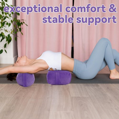 ROYALAY 2 Pcs Yoga Bolster Pillow for Restorative Yoga, Rectangular and Cylinder Meditation Pillow Set with Carrying Handles, Supportive Cushion for Exercise Workout Stretching Meditation,Purple