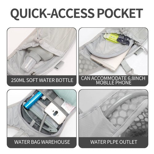 IX INOXTO Hydration Pack Backpack, Lightweight Water Backpack with 2L Hydration Bladder Daypack for Men Women,Running Hydration Vest for Trail Running Hiking Cycling Race Climbing (Grey-White)