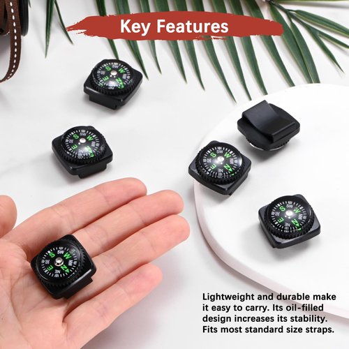 TIXIPEM 20mm Slip-On Wrist Compass [15PCS] - Hard Shell Liquid Filled Button Compass Survival Paracord Bracelet for Hiking - [Black] Outdoor Accessory