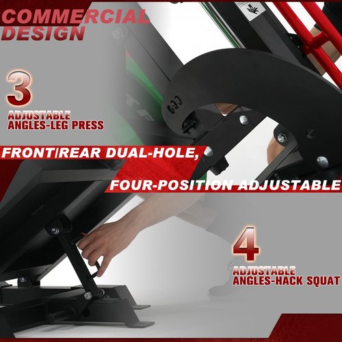 RitFit Gazelle Pro 3 in 1 Leg Press and Hack Squat Machine - High-Tensile Steel Leg Press Machine, 2000 lbs Capacity, Adjustable Angles, Hack Squat Machine with Weight Storage, Black (RED)