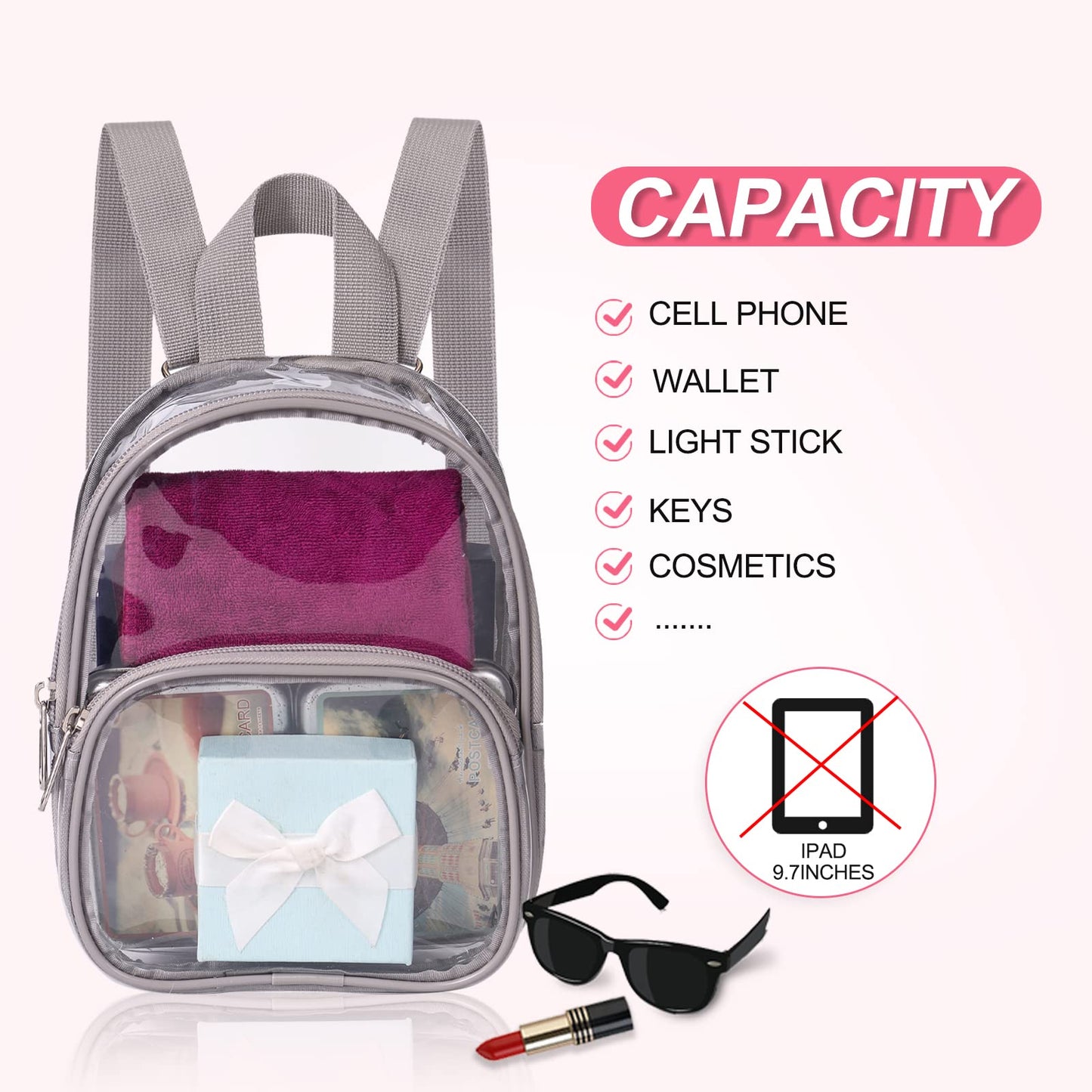 USPECLARE Clear Mini Backpack Stadium Approved for Little Boys & Girls, Transparent Backpack for Concert, Festival, Sport Events