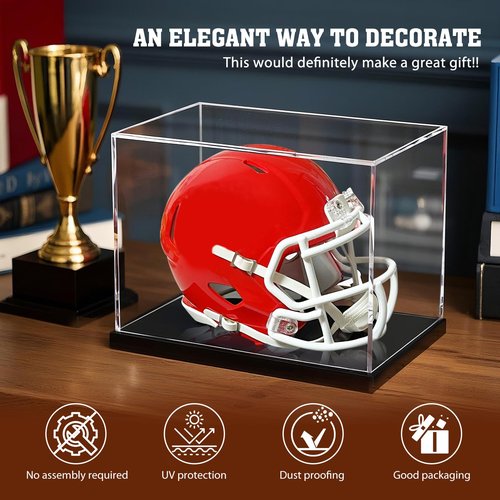 Mini Helmet Display Case, Clear Acrylic 1/2 Football Baseball Helmet Display Case, UV Protection Memorabilia Holder, Ideal for Sports Collectibles
