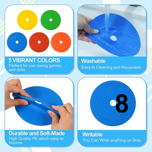 BOHUIZ 50Pcs Flat Cones Spot Markers, 6 Inches Non-Skid Floor Hole Soccer Cones Field Court Spot Markers Flat Discs for Soccer Football Basketball Speed Agility Training Gym Dance Org