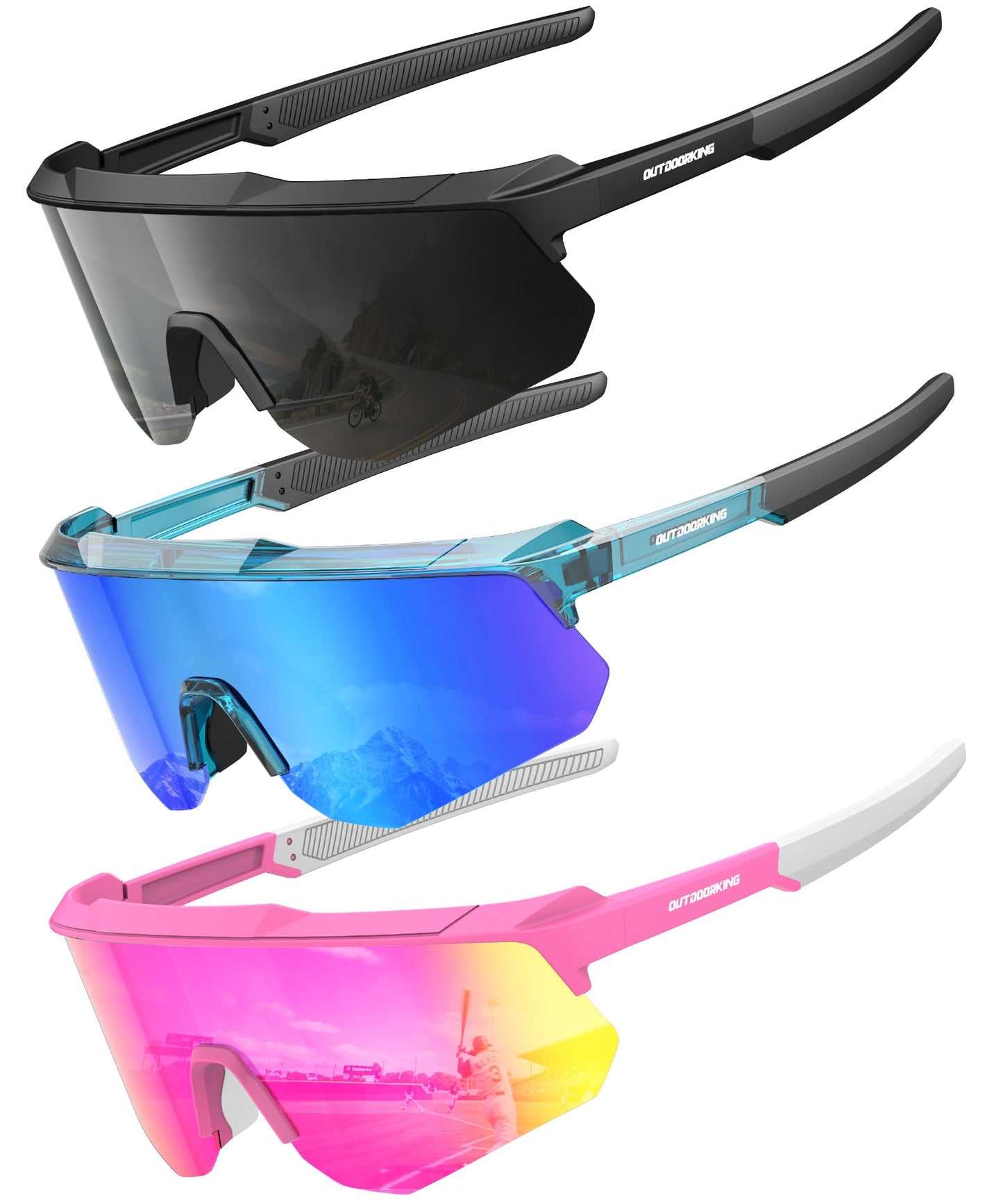QALLY Polarized Sport Sunglasses Men Women Bike Sunglasses for Men Cycling UV Protection Driving Fishing 3 Packs