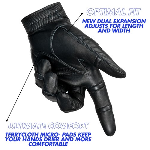 Men's StableGrip with NaturalFit 2.0 Golf Glove with Dual Expansion Thumb for Best Fit - Premium Cabretta Leather… (Black, Large, Left)
