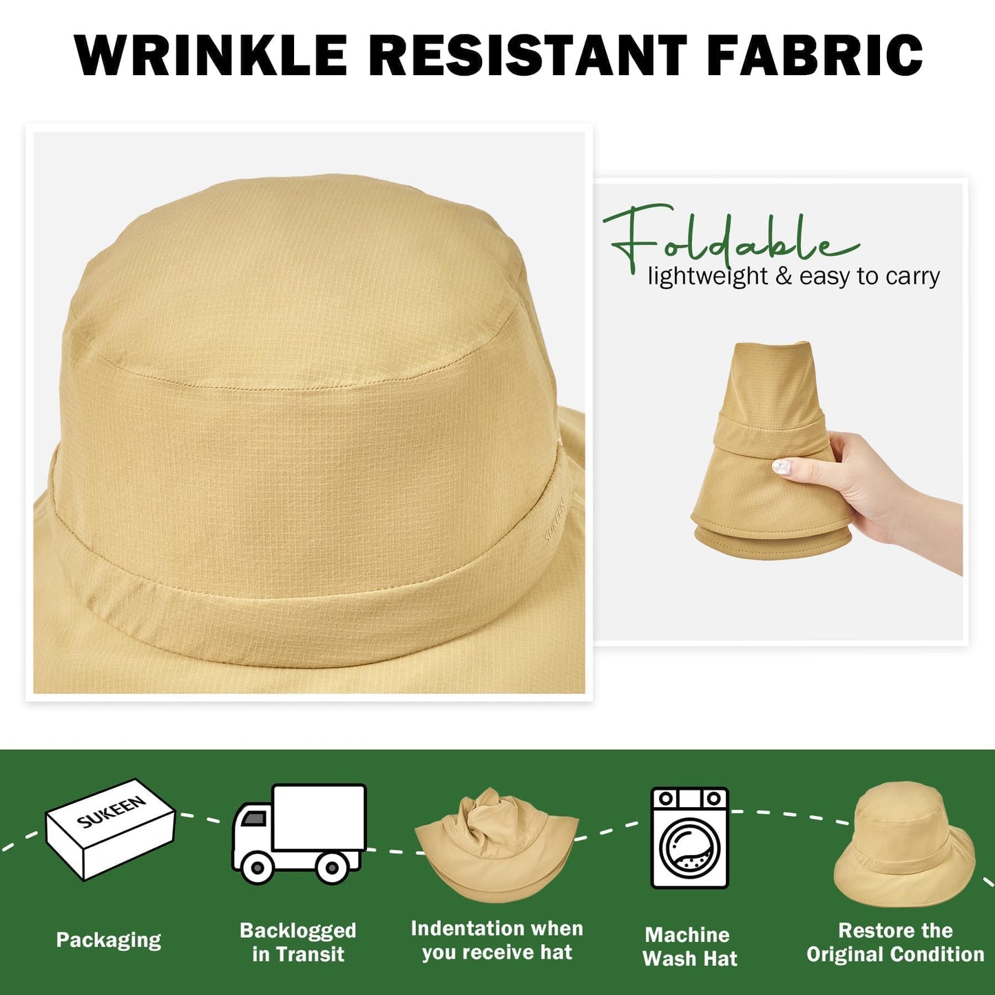 Sukeen Bucket Hat, Waterproof, Skin-Friendly, Shields Neck, Quick-Dry, Sun Hat for Fishing, Outdoor Bonnie hat, Khaki