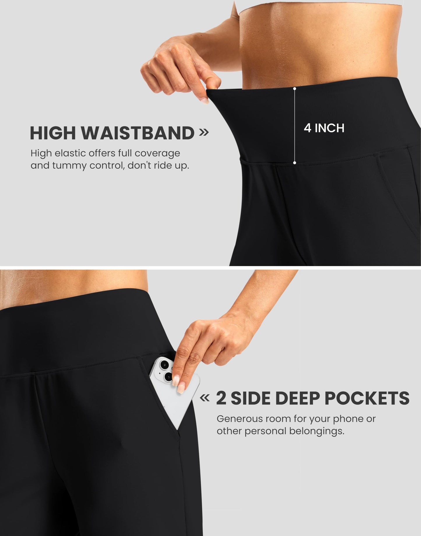G Gradual Women's Athletic Shorts with Zipper Pocket 7" High Waisted Stretchy Bermuda Shorts for Women Workout Running Casual(Black,L)