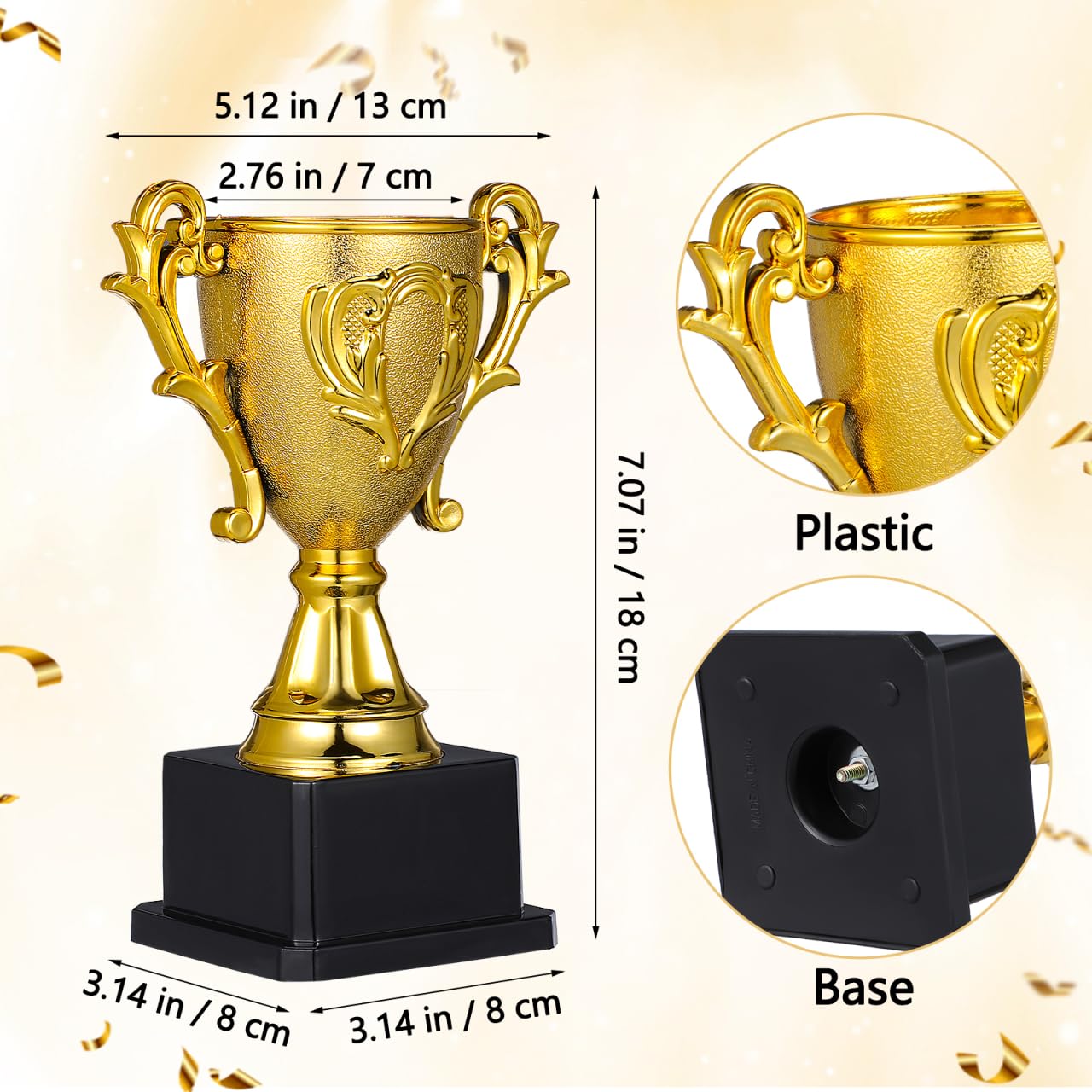 Garneck 3 Pack 7-Inch Golden Trophy Award Set: Small Plastic Trophy Cups with Base for Kids Sports School Events Game Nights and Celebrations Fun Trophies for Recognition Rewards Party Favor