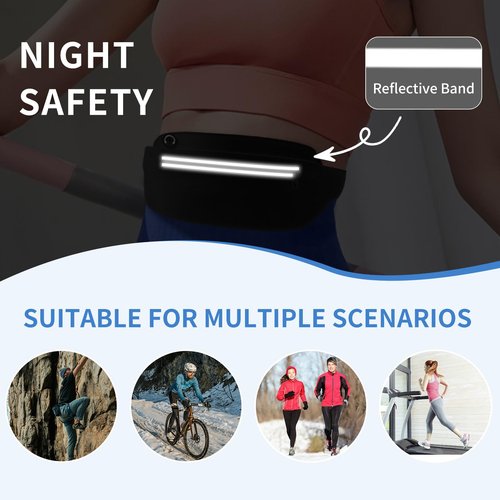 JEVRKAPZ UltraSlim Fanny Packs for Women Men Slim Running Belt Waist Pack Runners Bag Waterproof Money Belt (8801, Black)