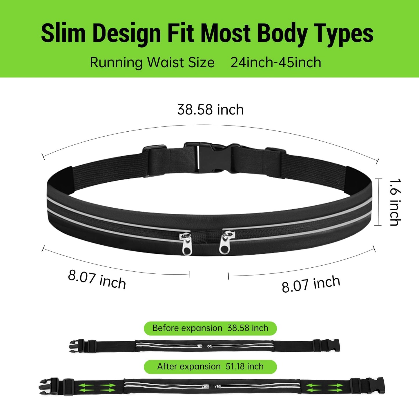 JUMAHE Slim Running Belts for Women Men - Running Phone Holder Fanny Pack for Key, Accessories Fits ALL Cell Phones, Black