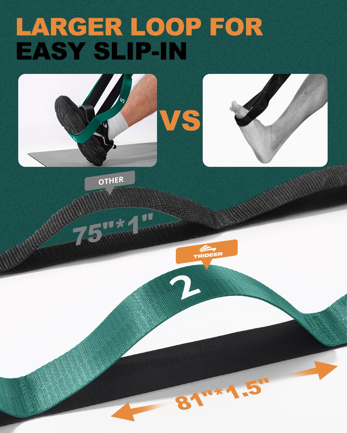 Trideer Stretching Strap & 3PCS Resistance Bands Set – Non-Elastic Stretch Strap & Elastic Bands for Safe Stretching, Mobility, Physical Therapy, Rehab, Recovery, Yoga & Home Exercise (Green)