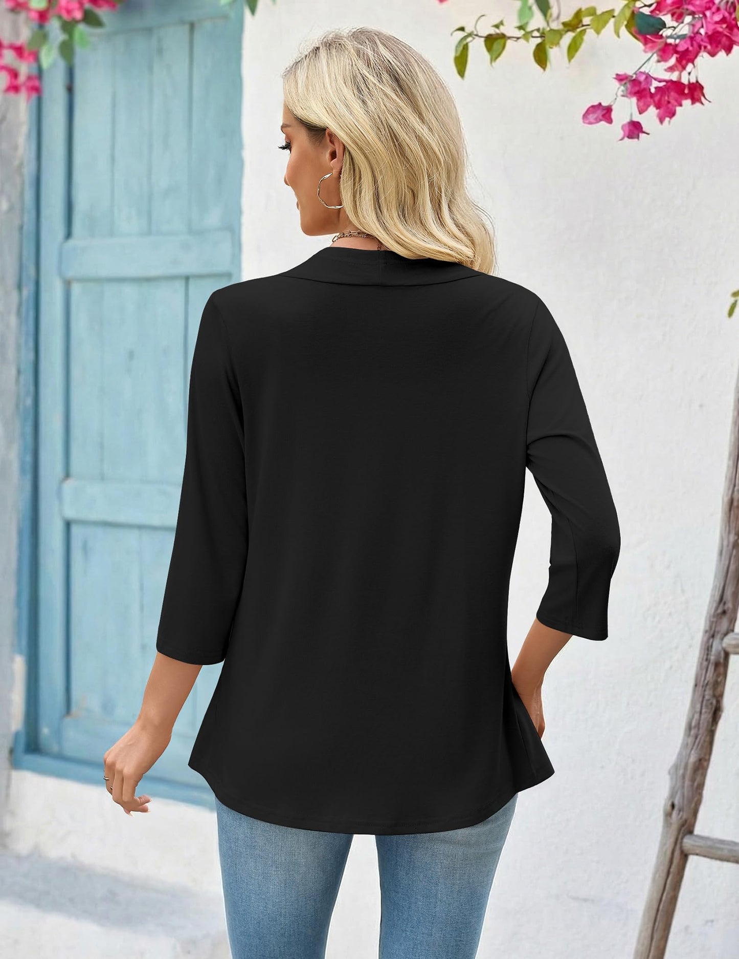 Zeagoo Women's 2026 Summer 3/4 Sleeve Lightweight Cardigans Open Front Draped Ruffles Kimono Coverups