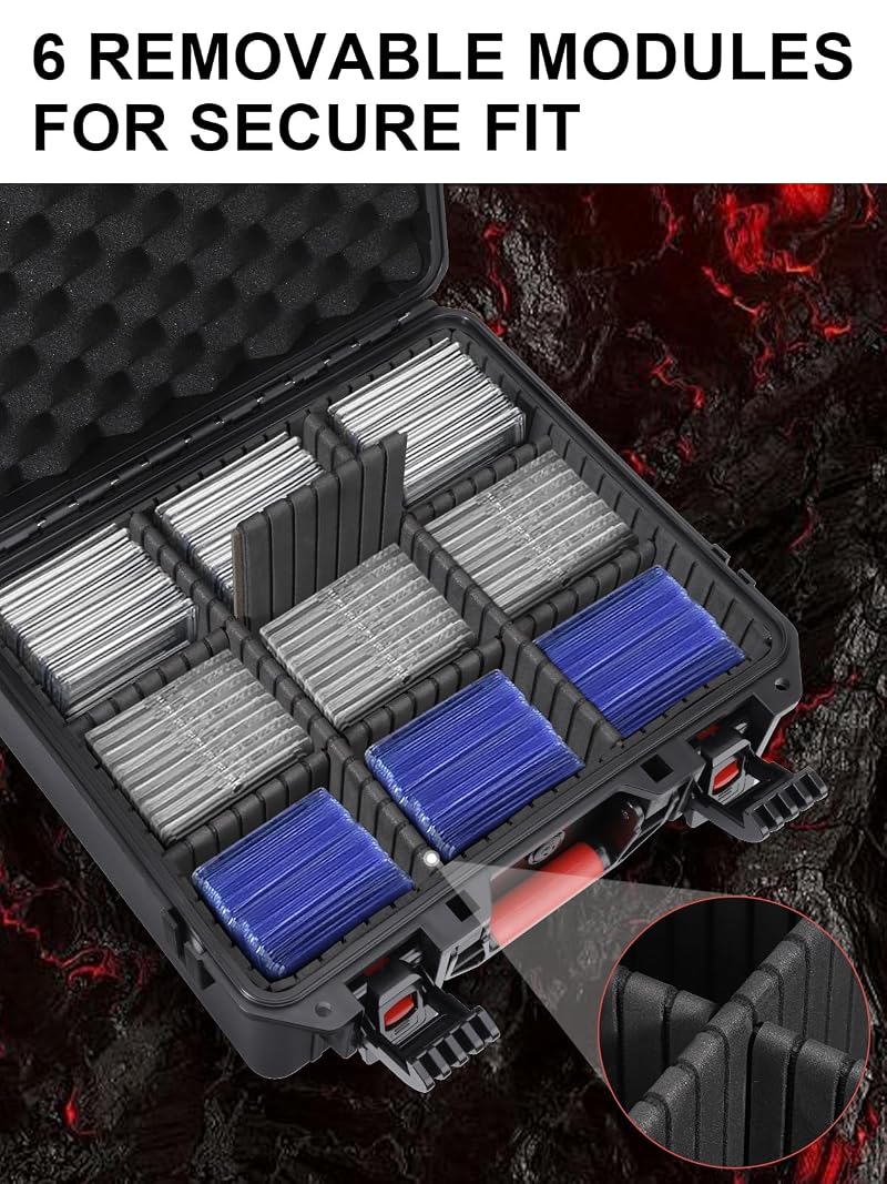 Heavy-Duty Trading Card Storage Box with 6 Adjustable Dividers, Waterproof IP67 Case Holds 600+ Cards