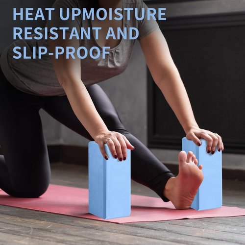 Yoga Blocks 2 Pack 9"x6"x3" High Density & Non Slip Dance Blocks for Stretching and Toning, Fitness Accessories for Stability & Balance (Light Blue)