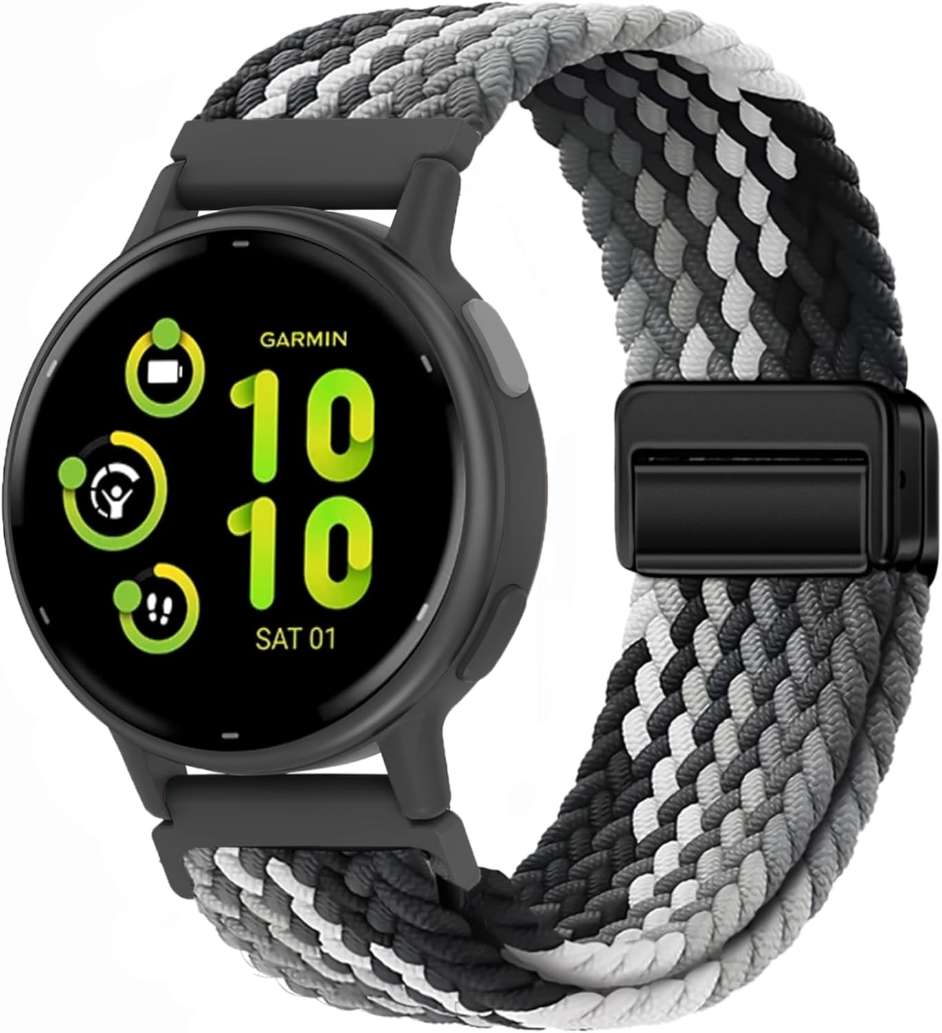 20mm Magnetic Braided Nylon Band Compatible With Garmin Vivoactive 6/Vivoactive 5/3/3 Music Watch Bands, Quick Release Stretchy Strap Replacement for Venu Sq 2/Forerunner 55/165/245/645